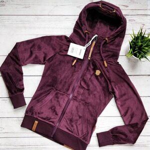 NAKETANO Brazzo Mack Velour Zip-Up Hoodie Wine Red Purple S NWT Rare